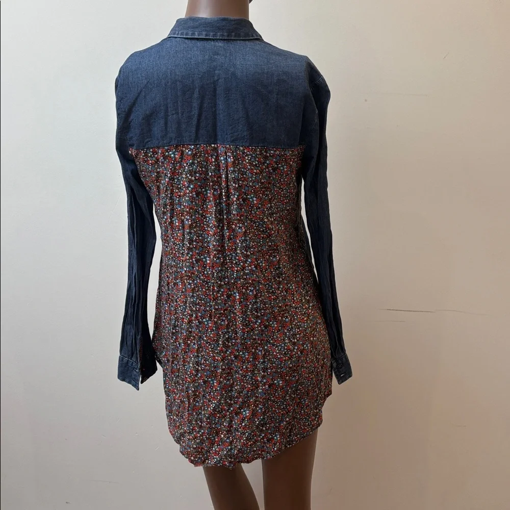 Anthropologie Postage Stamp chambray floral denim button down shirt longsleeve 4 - Picture 8 of 11